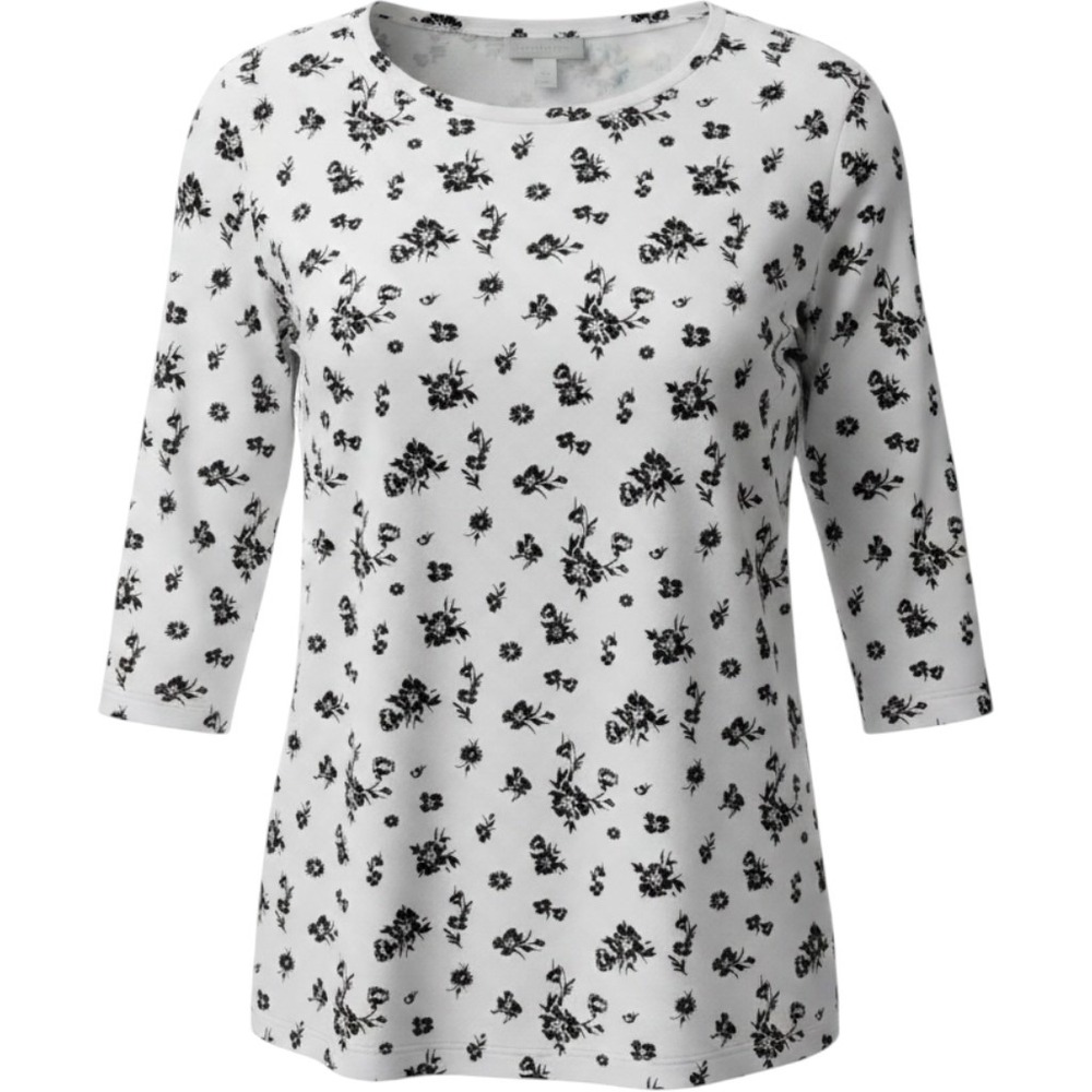 Style&Co Womens 2X Floral Knit Top White Black 3/4 Lace Up Sleeve simple casual